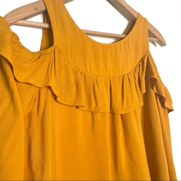 Anthro | Maeve Mustard Ruffle Cold Shoulder Top - Picture 2 of 9